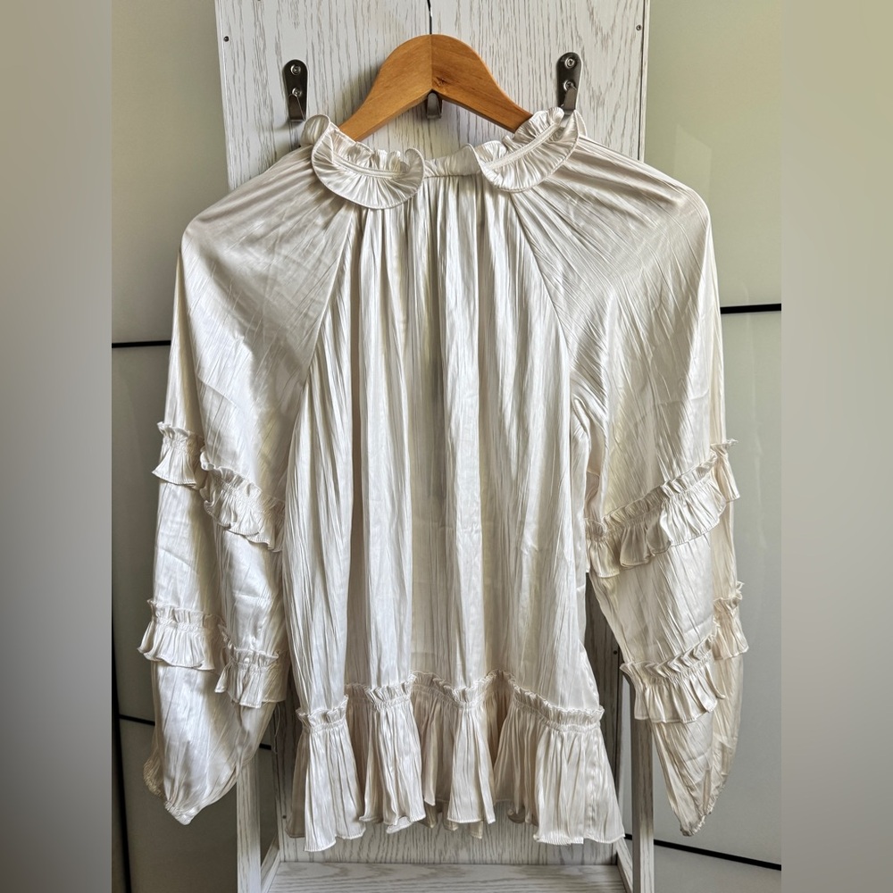 BCBGMAXAZRIA Ruffle Peasant Long Sleeve Blouse - Picture 8 of 15